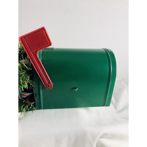 VINTAGE CHRISTMAS DECORATION GreenTin Mailbox Floral Fruit Arrangement - Picture 4 of 9